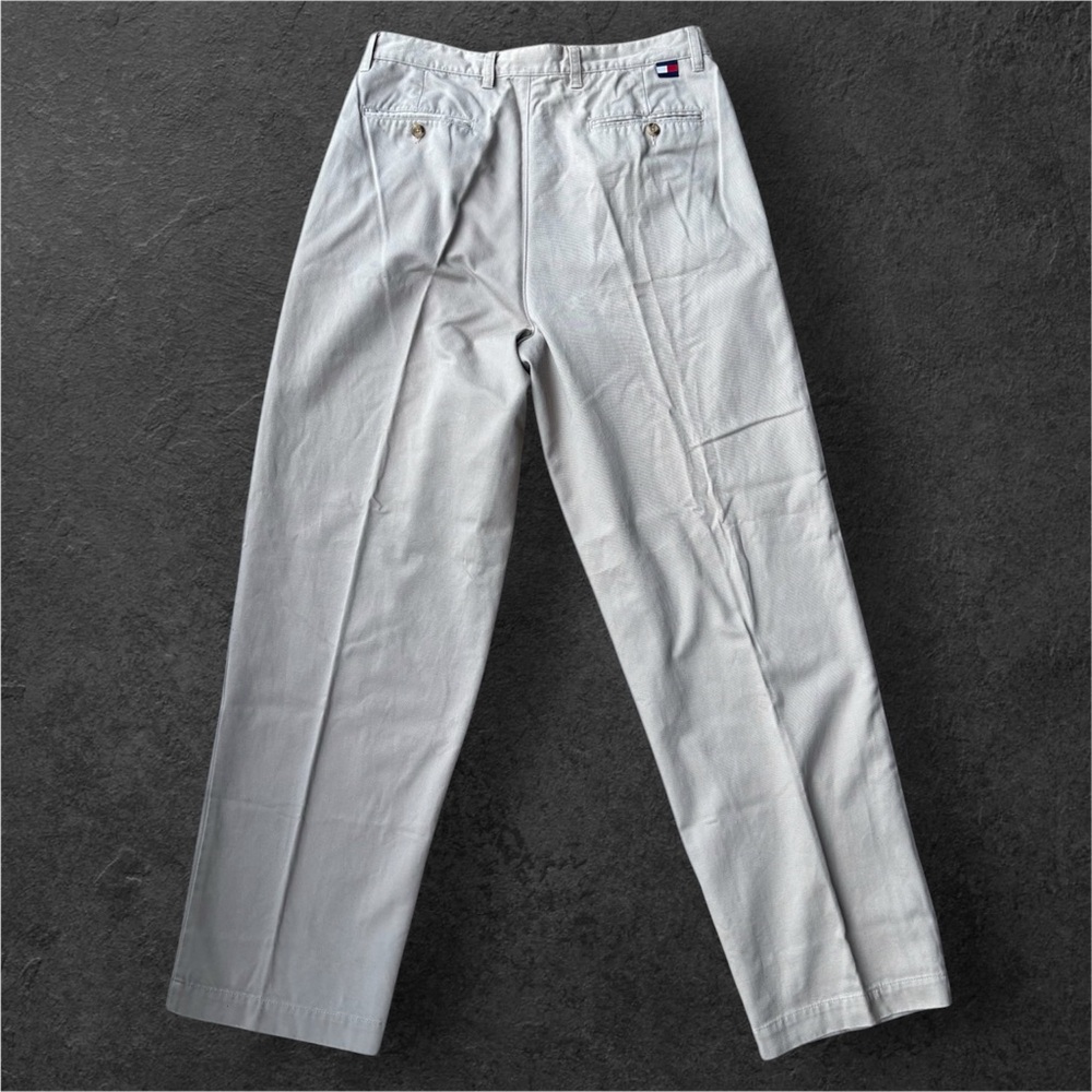 Tommy Hilfiger Mens Chino Pants 34x32 Khaki Pleated Vintage 90s Cotton Trousers